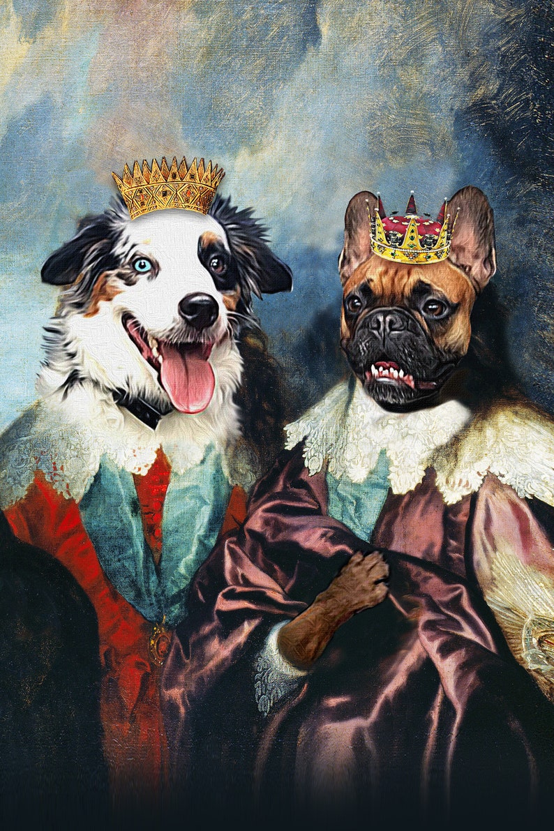 TWO Pet Portrait - Double Portrait of King Charles I - Dog Portraits and Cat Portraits - Digital portrait painting using your Pet's Photo image 3