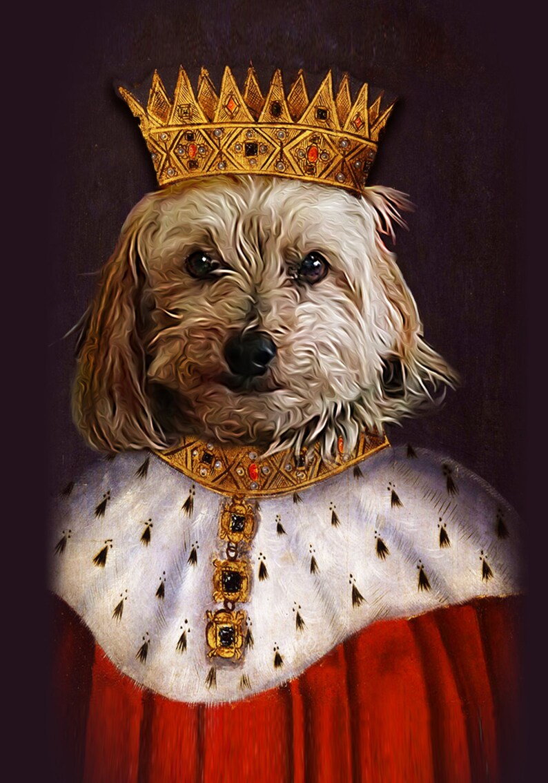 SINGLE Pet Portrait King George Custom Renaissance Pet Dog/Cat Portraits Digital personalized portrait painting using your Pet's Photo image 3