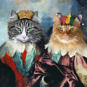 TWO Pet Portrait - Double Portrait of King Charles I - Dog Portraits and Cat Portraits - Digital portrait painting using your Pet's Photo image 6