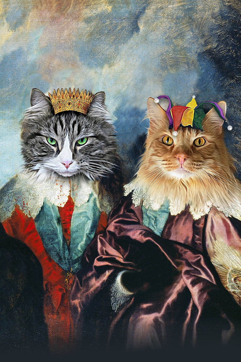 TWO Pet Portrait - Double Portrait of King Charles I - Dog Portraits and Cat Portraits - Digital portrait painting using your Pet's Photo image 6