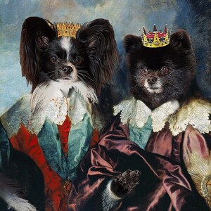 TWO Pet Portrait - Double Portrait of King Charles I - Dog Portraits and Cat Portraits - Digital portrait painting using your Pet's Photo image 2