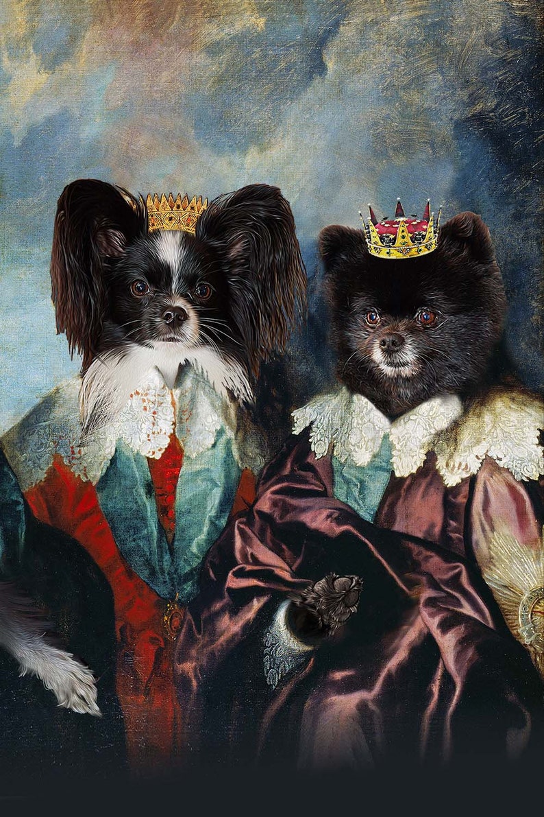 TWO Pet Portrait - Double Portrait of King Charles I - Dog Portraits and Cat Portraits - Digital portrait painting using your Pet's Photo image 2