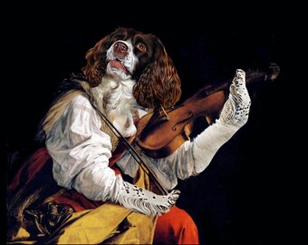 The Musician Pet Portrait - "Woman Playing Violin" by Gentileschi - Custom Pet Portraits - Digital portrait painting using your Pet's Photo