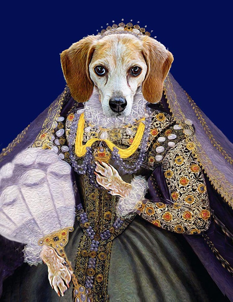 Queen Elizabeth Custom Pet Dog and Cat Portraits Digital portrait painting using your Pet's Photo image 1