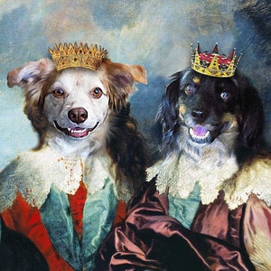 TWO Pet Portrait - Double Portrait of King Charles I - Dog Portraits and Cat Portraits - Digital portrait painting using your Pet's Photo image 4