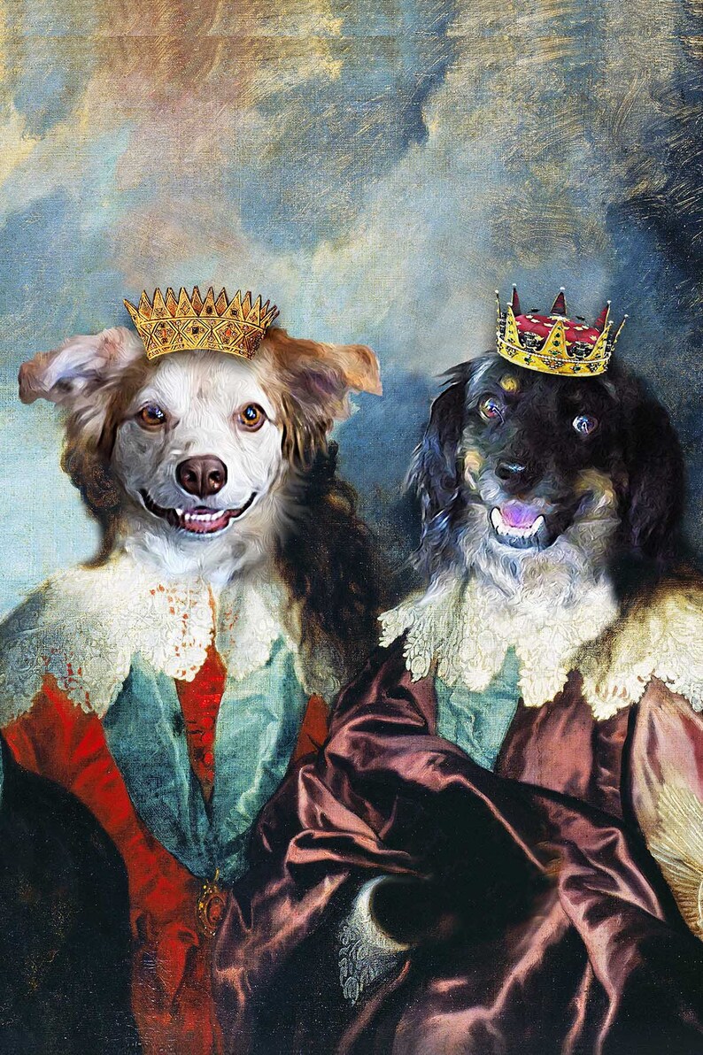 TWO Pet Portrait - Double Portrait of King Charles I - Dog Portraits and Cat Portraits - Digital portrait painting using your Pet's Photo image 4