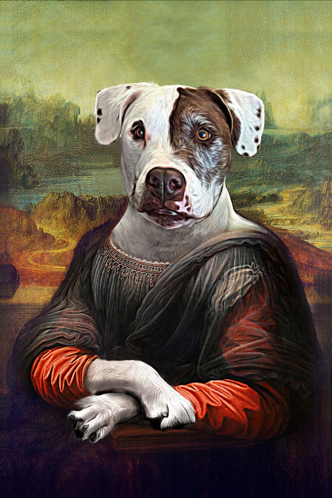 人物画 女性と犬の肖像画 世界を首に付けた女と犬