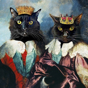 TWO Pet Portrait - Double Portrait of King Charles I - Dog Portraits and Cat Portraits - Digital portrait painting using your Pet's Photo image 5