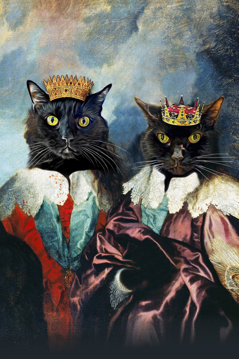 TWO Pet Portrait - Double Portrait of King Charles I - Dog Portraits and Cat Portraits - Digital portrait painting using your Pet's Photo image 5