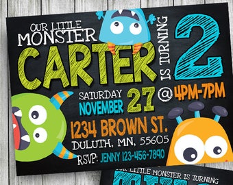 monster invitation, monster birthday invitation, monster party invitation, monster birthday, chalkboard invitation, personalized, printable