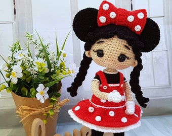 Hand-crocheted doll in "Minnie Mouse" costume