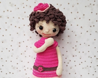 Hand crocheted doll Anna in a pink dress