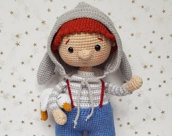 Hand crocheted doll with goose