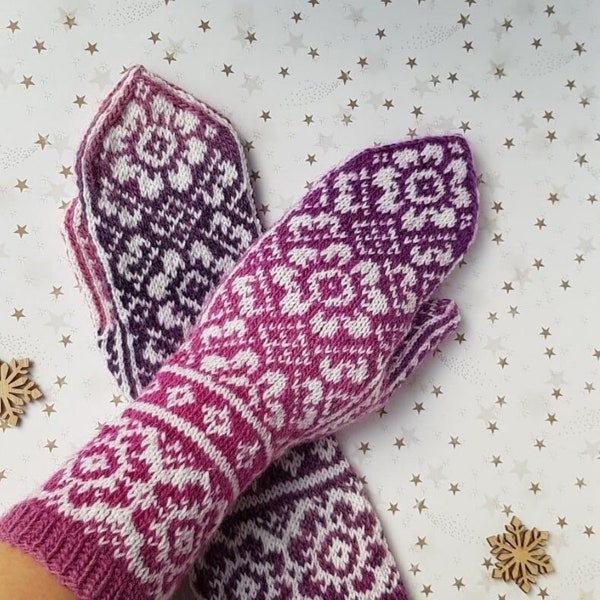 Handgestrickte Handschuhe im Norweger Look