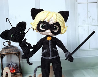 Hand crocheted doll "Cat Noir"