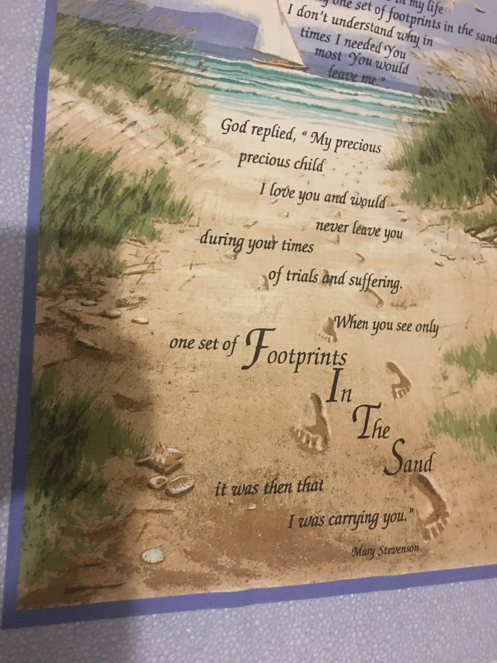 Footprints in the Sand Fabric Panel / Cotton Religious Wall Hanging