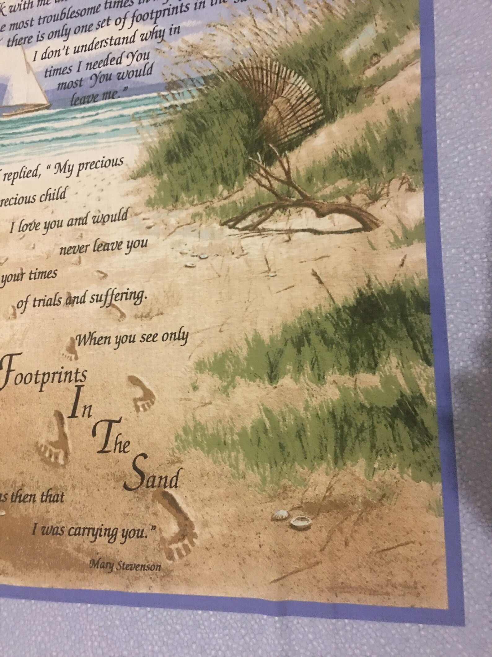 Footprints in the Sand Fabric Panel / Cotton Religious Wall Hanging