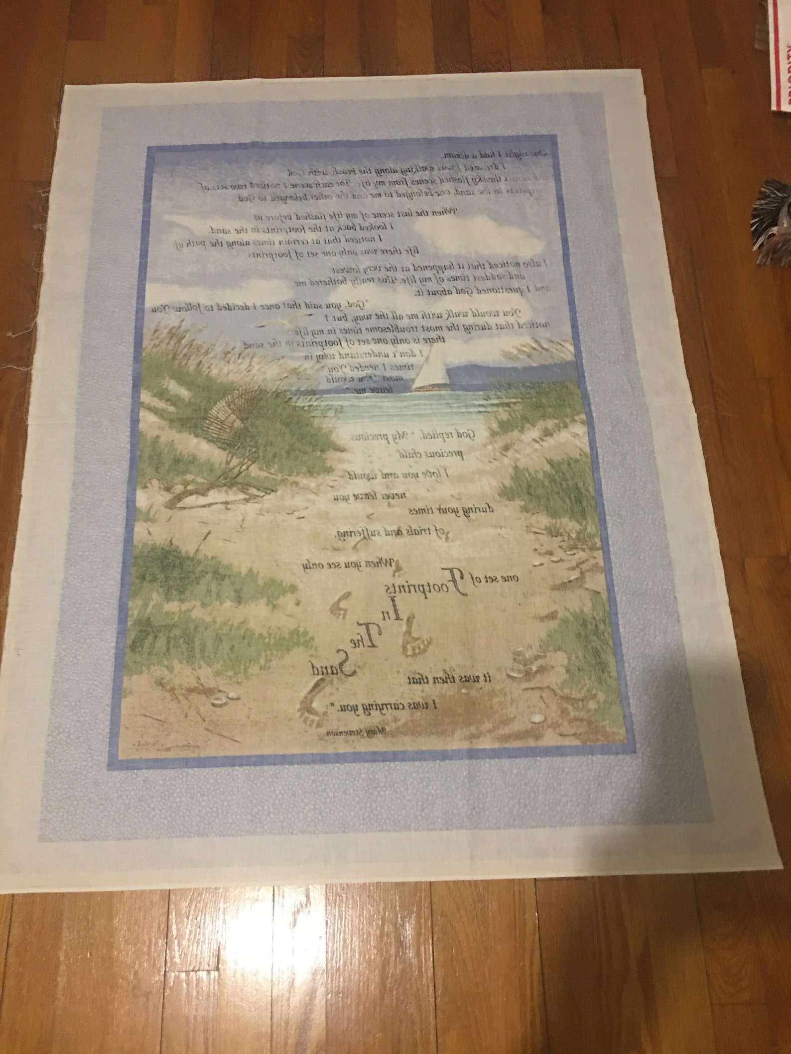 Footprints in the Sand Fabric Panel / Cotton Religious Wall Hanging