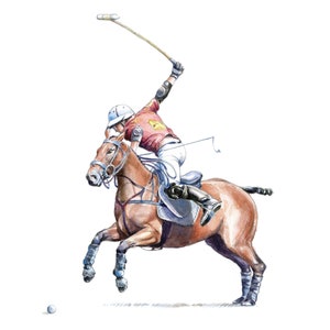 Greetings card of polo player on leaping pony