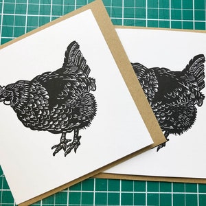 Little maran hen. A lino print of a little hen.