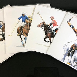 5 polo Greetings cards, including &#39;Offside backhand&#39;, &#39;Riding Off&#39;, &#39;Riding off close up&#39; &#39;Offside forehand&#39; and &#39;At the Gallop&#39;