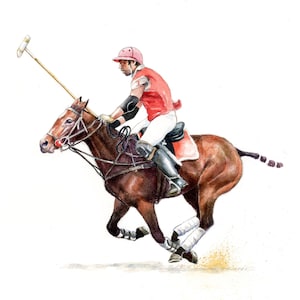 Polo at the gallop! A4 size Giclee print of polo pony and player chasing the ball down the field. Card also available.