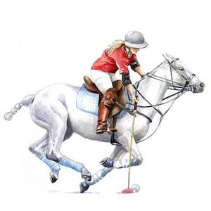 Woman polo player. Giclee print A4
