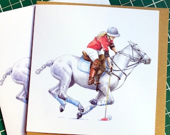 Woman polo player greetings card.