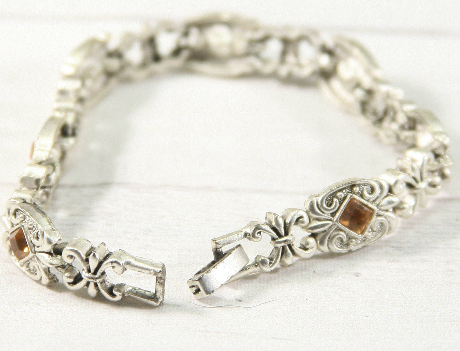 Vintage Silver Toned Costume Bracelet WithYellow Stones Etsy
