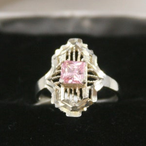 Vintage Sterling Silver Pink Art Deco Inspired CZ Ring 925