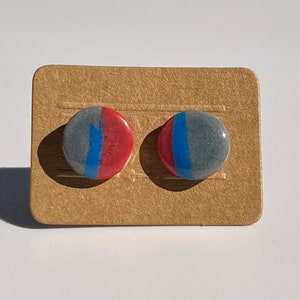 Vintage Gray Red & Blue Earrings