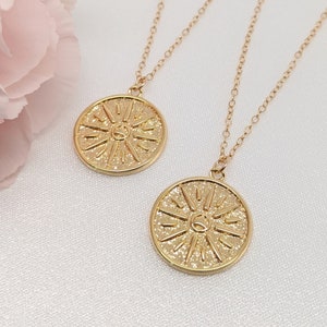 Coin necklace Gold coin necklace Medallion necklace Gold medallion necklace Sun Star charm Compass Dainty gold necklace Celestial necklace