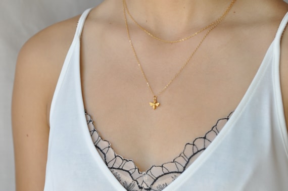 Gold Bee Necklace, Tiny Bee Necklace, Bee Charm, Simple