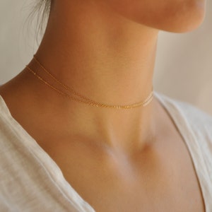 Dainty Gold Choker Necklace, Simple Choker, Thin Chain Choker Necklace, Delicate necklace, Double Wrap Chain Choker, NS74