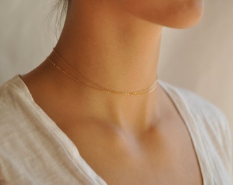 Dainty Gold Choker Necklace, Simple Choker, Thin Chain Choker Necklace, Delicate necklace, Double Wrap Chain Choker, NS74