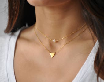 Dainty Triangle Necklace, Tiny Gold Triangle Necklace, Triangle Necklace, Little Gold Triangle Necklace, Layering Necklace, Delicate NS 71