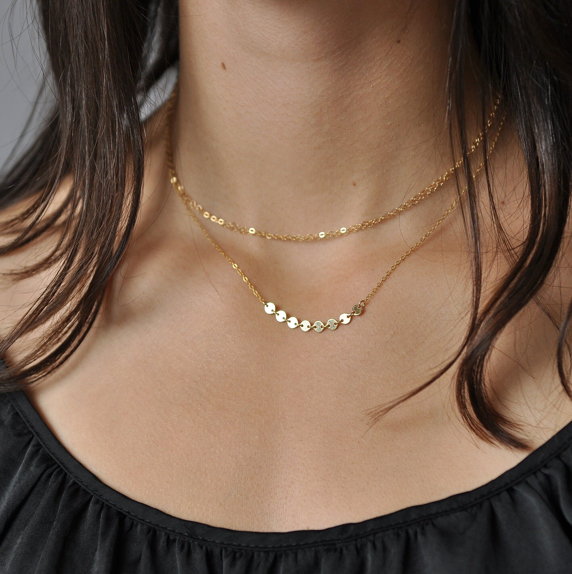 Gold Choker Necklace, Dainty Layered Choker for Women, Layered Necklace Gold Vermeil / Neck Circumference 15in and Above