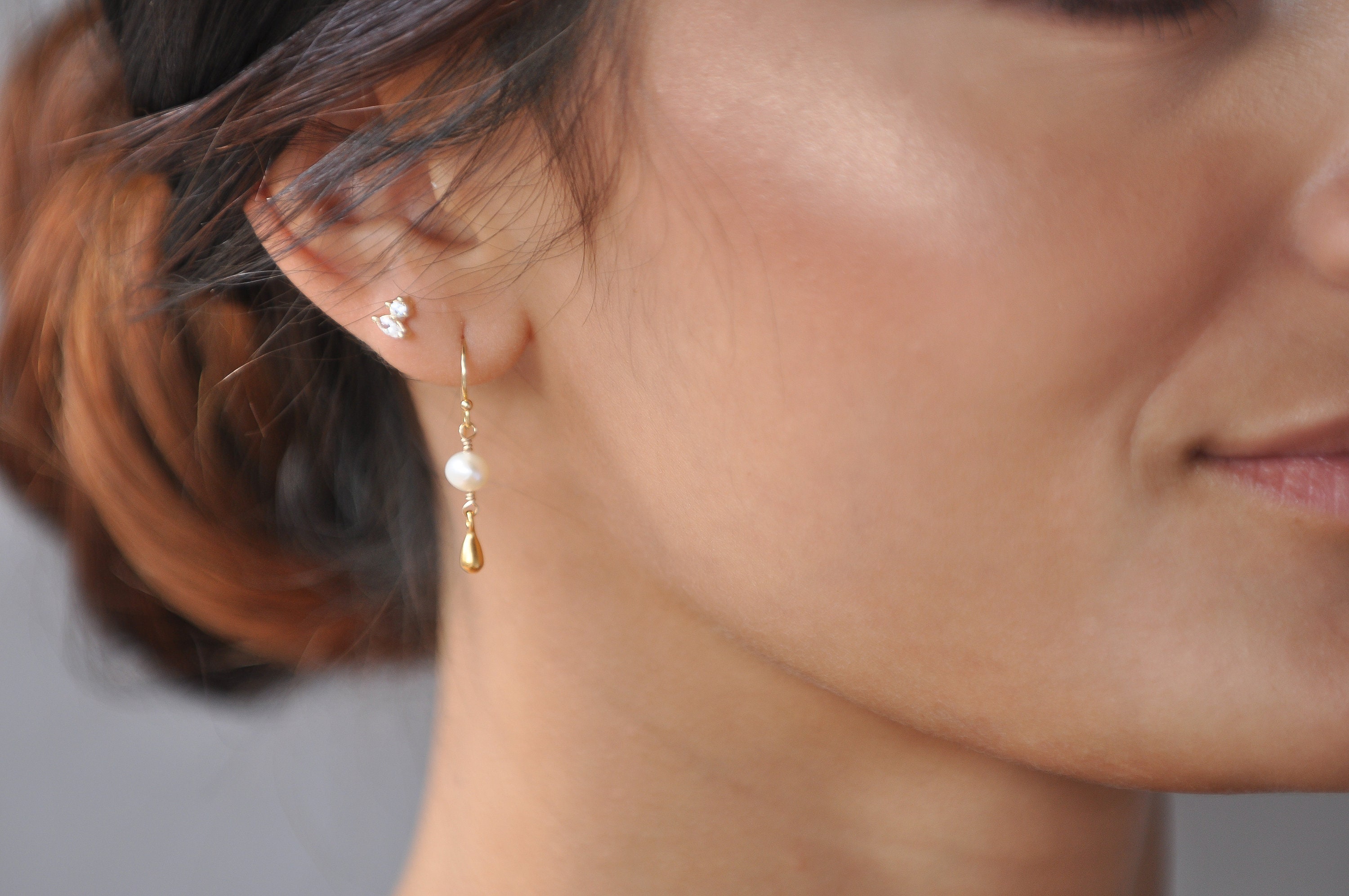 Gold earrings, Boho pearl dangle, Minimalist wedding bridal bridesmai…