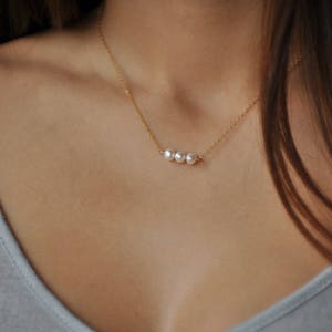 Single pearl necklace, Dainty choker, Simple gold choker, Dainty pearl, Two pearl or three pearl, Tiny pearl, Simple delicate, Mom gift NS62