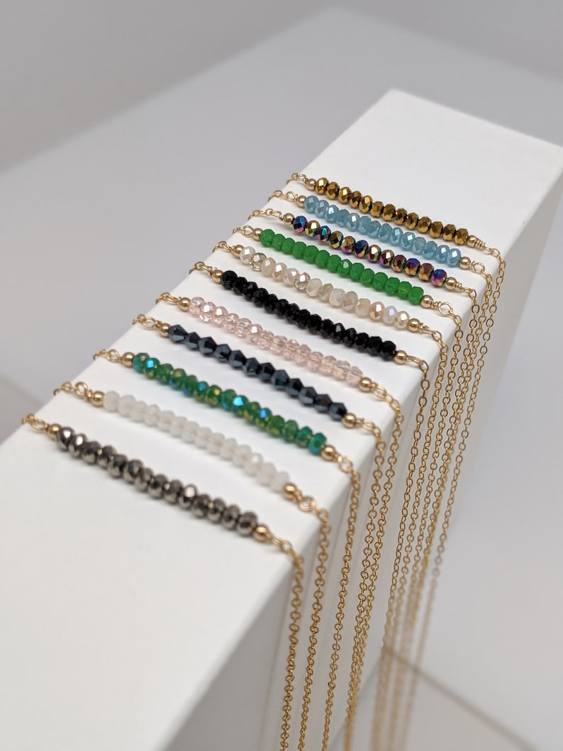 Bead Bar Necklace Layering Necklace Minimal Dainty Bead Etsy