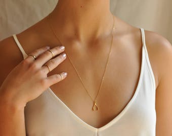 Wishbone necklace, gold wishbone necklace, wishbone charm, Dainty everyday layering necklace, graduation necklace, good luck wish charm NS32