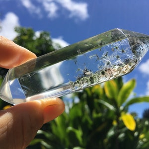 Epidote Stars in polished Clear Quartz, Indonesia ~ small find ~ altered Epidote ~ rare Quartz ~ double terminated