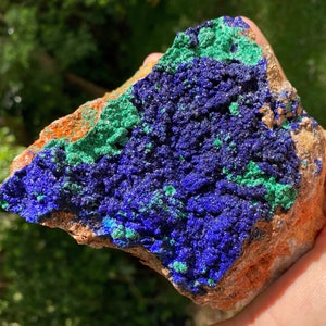 AAA Azurite and Malachite cluster, Moccorro ~  combination mineral ~ crystallized ~ deep Indigo ~ fabulous formation