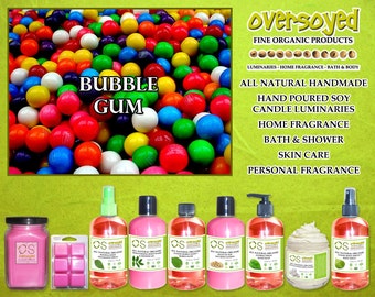 Bubble Gum Natural Product Collection - OverSoyed Organic Soy Candle, Wash, Gel, Spray, Balm, Lotion, Mousse, Powder