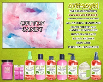 Cotton Candy Natural Product Collection - OverSoyed Organic Soy Candle, Wash, Gel, Spray, Balm, Lotion, Mousse, Powder