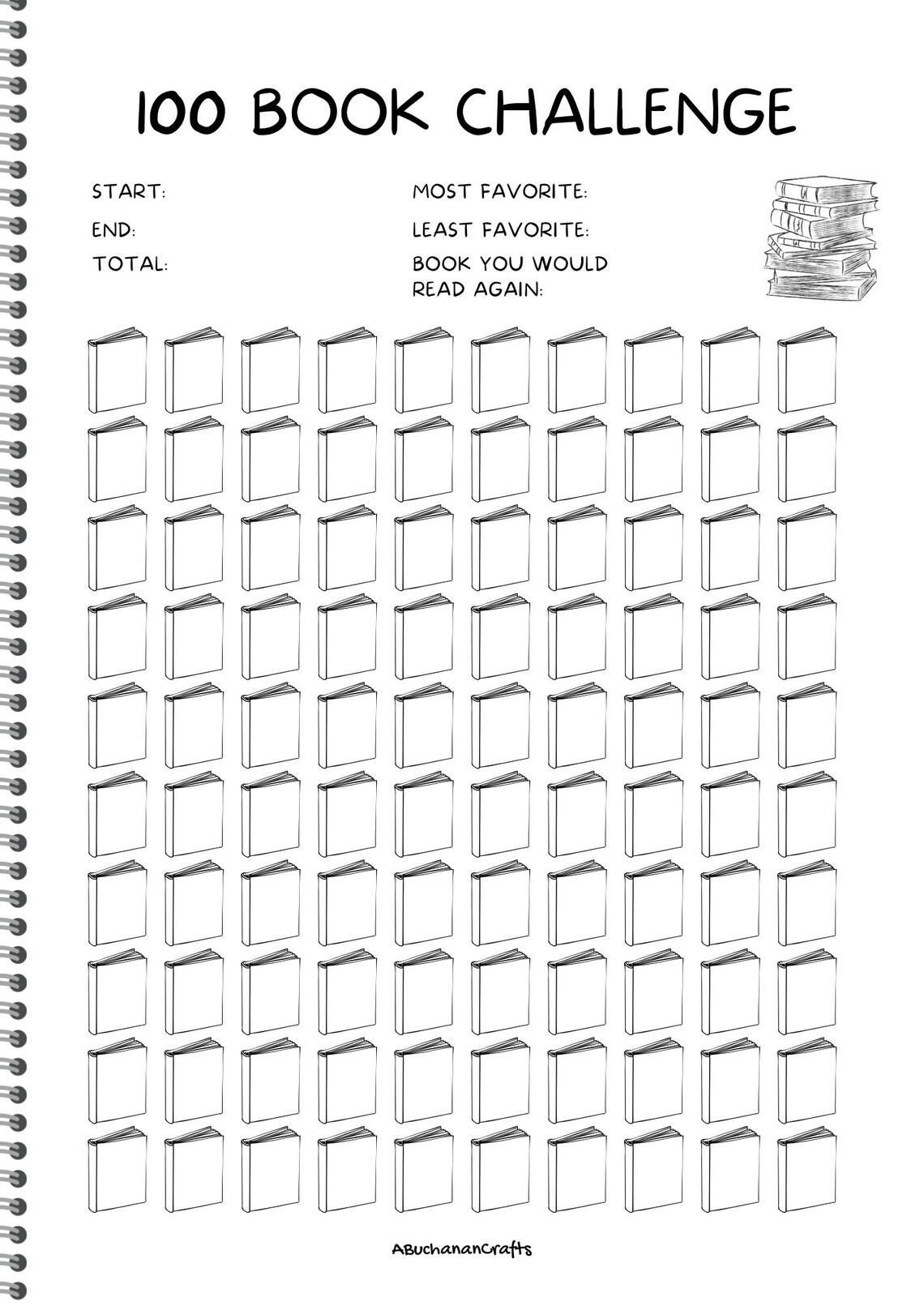 Digital Download 100 Book Challenge Printable US Letter A4 Etsy Digital Download 100 Book Challenge Printable US Letter A4 Etsy