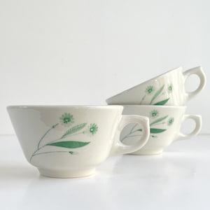 Sterling China - Restaurantware Coffee Cups - Set of 3 - Pretty Green Floral Design