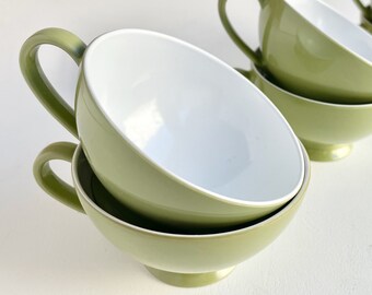 Texas Ware - Tea Cups - Set of 6 - Vintage Melamine - Pretty Green and White