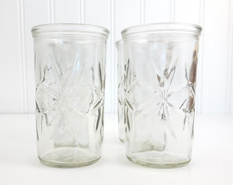 Vintage Jelly Jars - Set of 4 - Juice Glasses - by Ball - Starburst Pattern