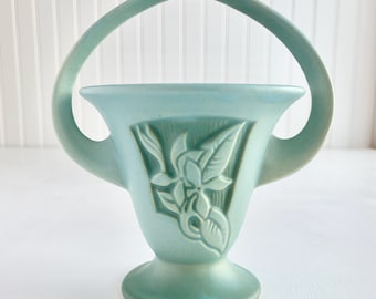 Roseville Pottery - Silhouette Basket Vase - Pretty Blue-Green